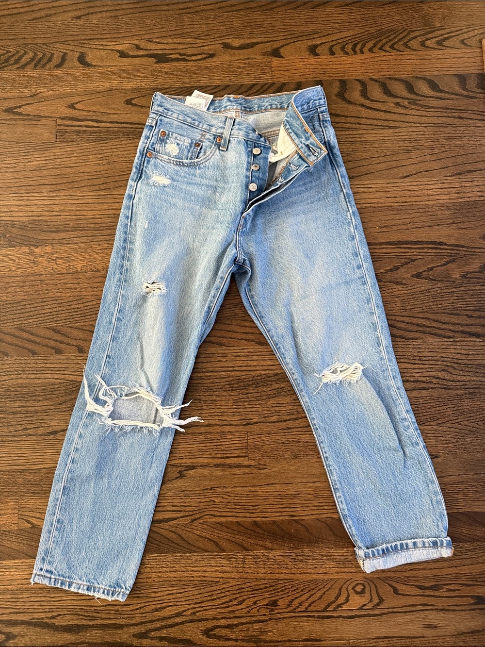 Levi's Light Blue Distressed Straight-Leg Jeans